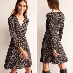 Boden Willow Jersey Dress Tulip Bud Black Multicolor Knee Length Size 2R